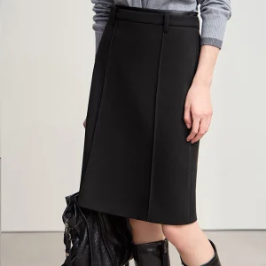 AMII Minimalista Gonne Per Le Donne 2025 Inverno Nuovo Dritto Solido Maglia Midi Gonna Patchwork In Pelle Casual Donna Vestiti 12524092 1