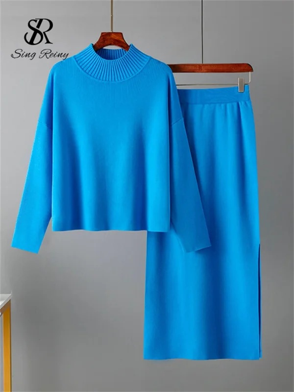 SINGREINY Moda Autunno Maglione Due Pezzi Abiti da Donna Allentato Caldo Pullover + Gonna Lunga Divisa 2024 Inverno Casual Set Lavorato a Maglia 2