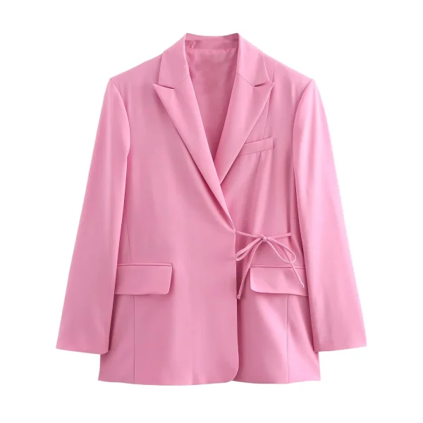 KONDALA 2025 Autunno Inverno Office Lady Blazer eleganti Moda Casual Solid Pink Lace Up Coprispalle Dritto Chic Blazer da donna 4
