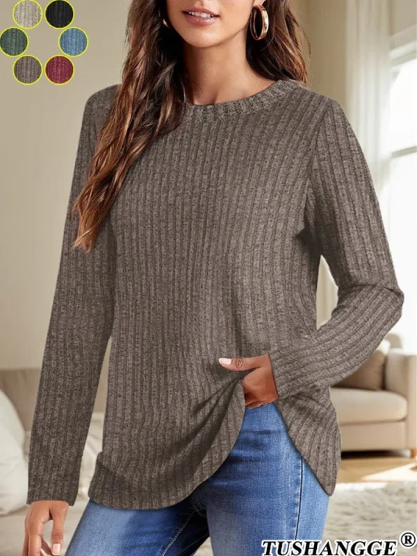 2024 autunno donna girocollo a maniche lunghe pullover a righe tinta unita maglioni da donna leggeri abiti comodi da donna 1
