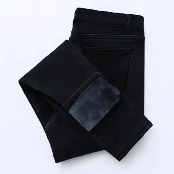 2024 Jeans foderati in pile ispessito a vita alta da donna di nuovo stile Pantaloni imbottiti in cotone nero Abbigliamento esterno alla moda 1
