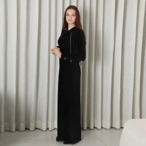 Abito lungo per donna e ragazza, bel set top in velluto a coste con cerniera e perline, abito senza maniche in velluto a coste nero per abiti invernali da donna XS-XXL 1
