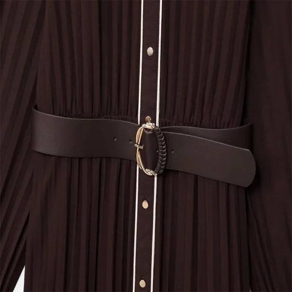 Abito MIDI plissettato patchwork con risvolto e cintura da donna nuovo autunno 5