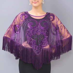 Vintage Sequin Da Sera Nappa Del Capo 1920s Flapper Partito Frange Dello Scialle Avvolge Ricamo Pullover di Cerimonia Nuziale Nuziale Dello Scialle Della Sciarpa 1