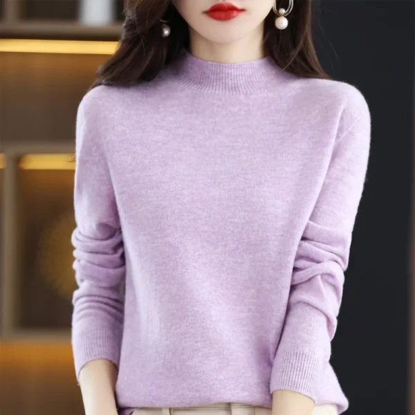 Maglione da donna in cashmere di lana merino al 100% maglione da donna a collo semi-alto a maniche lunghe nuovo pullover caldo in autunno e inverno. 5