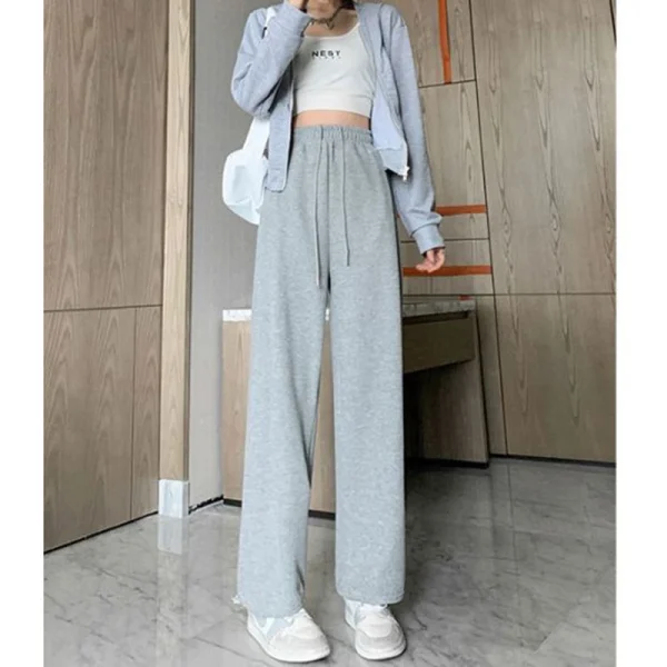 Vendita calda ragazze comodi pantaloni a gamba larga pantaloni larghi a vita alta con coulisse femminile pantaloni casual alla moda streetwear da donna 2