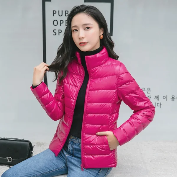 Giacca primaverile da donna Moda corta piumino ripiegabile ultraleggero 15 colori Piumino femminile caldo coreano Slim Fit Parka 5XL 4