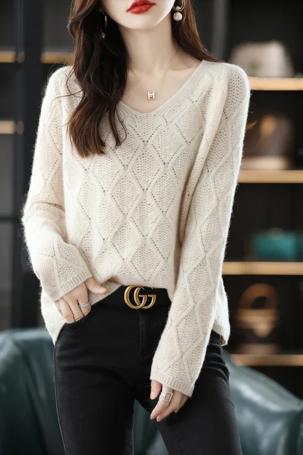 Maglione da donna in lana merino 100% moda basic con scollo a V pullover in cashmere abbigliamento donna semplice comfort morbido caldo top casual solido 3