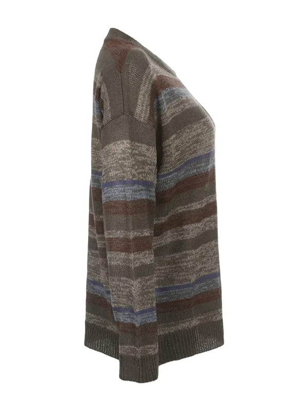 Maglione con stampa a righe Vintage da donna girocollo manica lunga moda autunno Casual Pullover allentato maglione top 2024 nuovo Streetwear 4