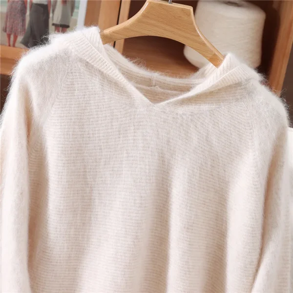 Felpa con cappuccio da donna, nuovi maglioni autunnali e invernali da donna, pullover con cappuccio lavorato a maglia in cashmere visone, top maglione elegante alla moda 5