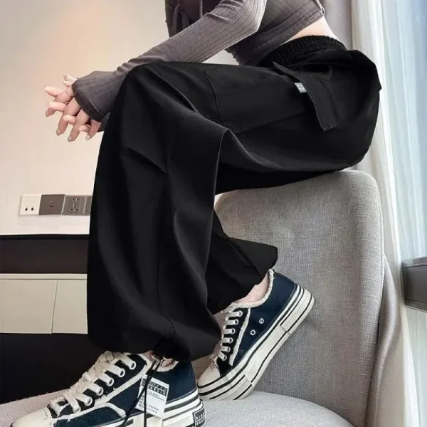 Pantaloni da lavoro rossi casual stile americano Pantaloni da donna a vita alta primavera estate Pantaloni sportivi larghi a gamba larga 4