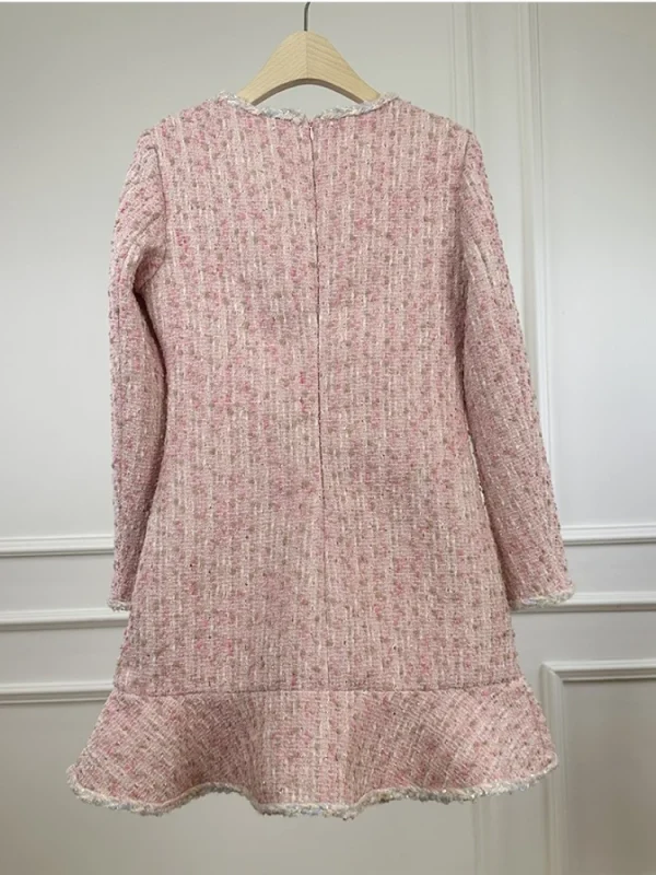 Abito di lana stile rosa delicato con piccola fragranza Abiti di lana a sirena con bottoni di lusso eleganti di fascia alta da donna 3
