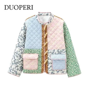 DUOPERI Donna Y2K Moda con tasche Giacche patchwork Vintage O-Collo Maniche lunghe Abiti da donna chic femminili 1