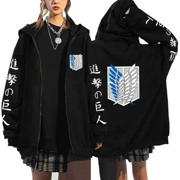 Attack on Titan Trend Felpa con cappuccio con cerniera con stampa grafica Abbigliamento casual da donna alla moda Felpe versatili in pile 3