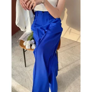 Pantaloni a gamba larga a vita alta da donna vestibilità ampia Klein blu autunno inverno pantaloni taglio dritto pantaloni drappeggiati eleganti Nuovo 2025 1