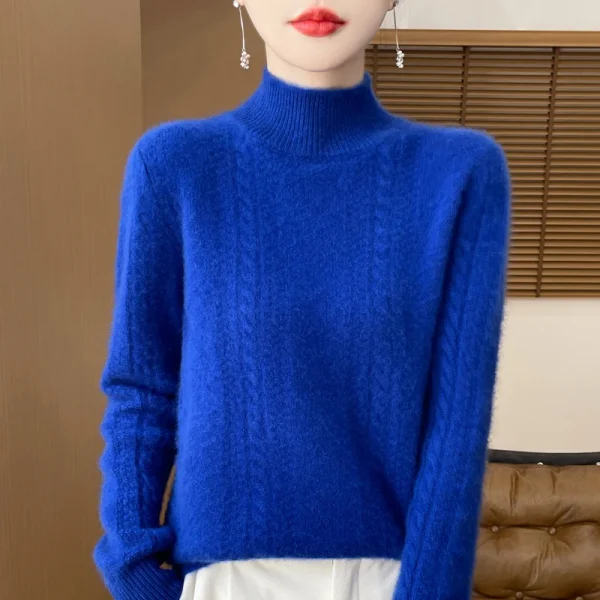 Moda 100% maglione di lana da donna collo a lupetto maglieria pullover di cashmere autunno inverno maglioni a maniche lunghe abbigliamento top 3