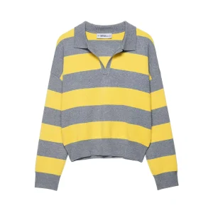 Autunno nuove donne abbigliamento alla moda design alla moda maglione con colletto POLO a righe casual manica lunga maglieria elegante femminile 1