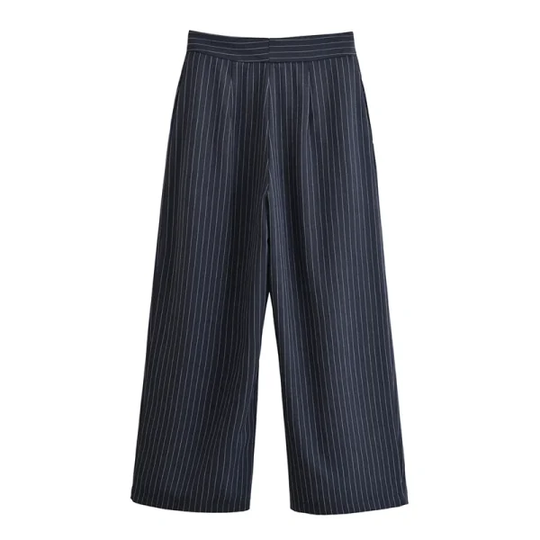 Pantaloni da donna Novità per l'estate 2025 Pantaloni a gamba larga pieghettati a righe blu navy Personalità della moda casual Versatile 2