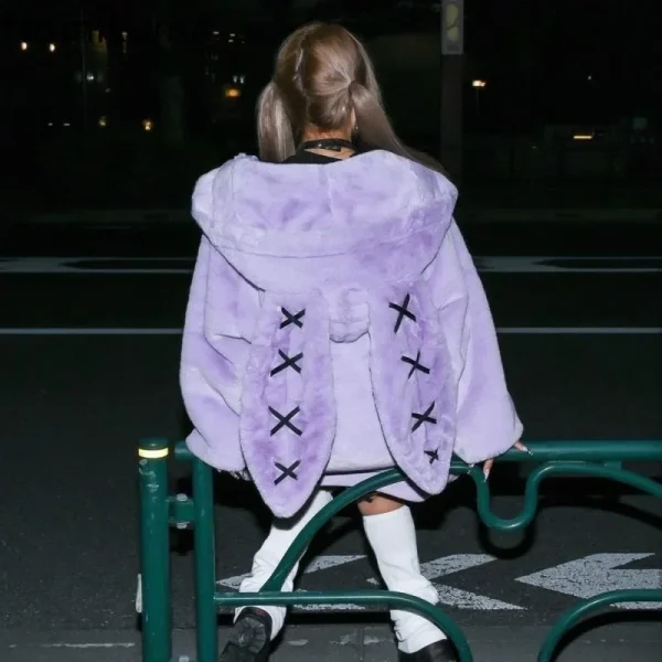2025 Abbigliamento invernale Giacche da donna Harajuku Orecchie di coniglio Punk Cappotti neri Cerniera pelosa addensata Oversize Y2k Top Ropa Mujer 3