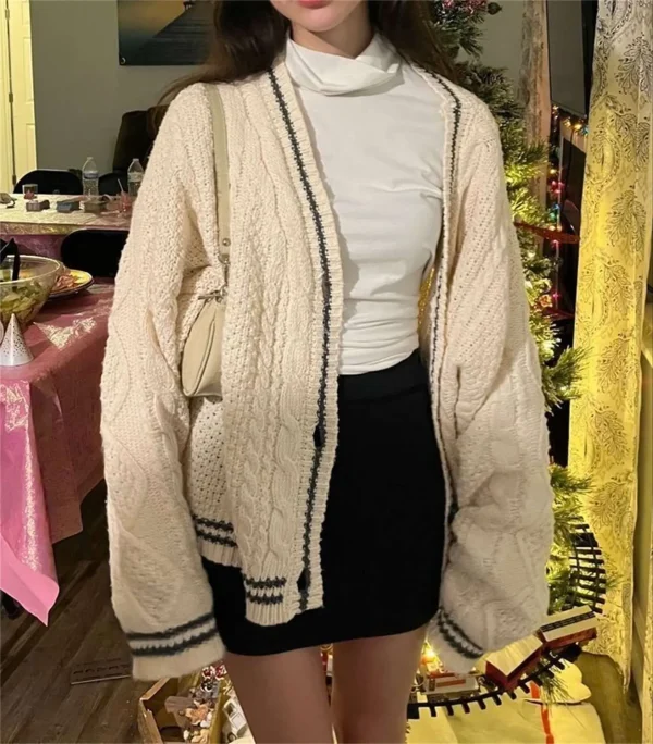 Maglioni larghi con stella ricamata vintage per donna Cardigan lavorato a maglia oversize monopetto a maniche lunghe Taylor Top a maniche lunghe 4