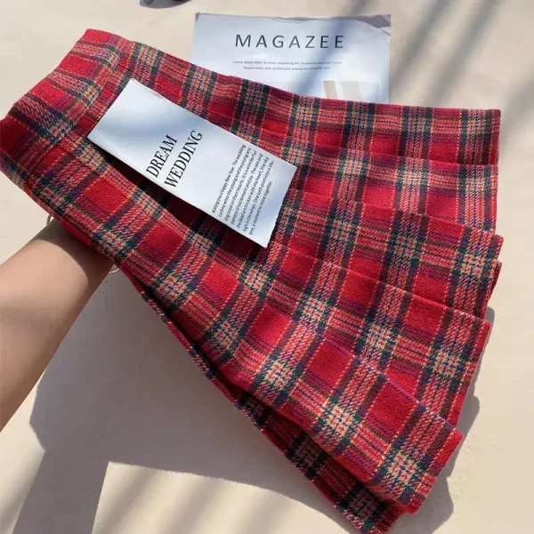 Gonne a pieghe di lana scozzese per le donne Autunno Inverno Vita alta Preppy Minigonne calde Lady Fashion Coreano All-Match A Line Gonne 6