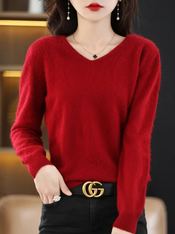 LHZSYY Super Caldo 100% Visone Cashmere Donna Maglioni Con Scollo A V E Pullover Inverno Alta Elasticità Morbidi Magliette E Camicette Casual Basic Jumper 6