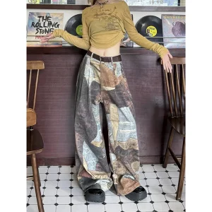 Donne Khaki Y2k Jeans larghi Vintage Harajuku Caldo Thicke Oversize Jean Pantaloni Americano Retro 2000s Stile Fidanzato Denim Pantaloni 1