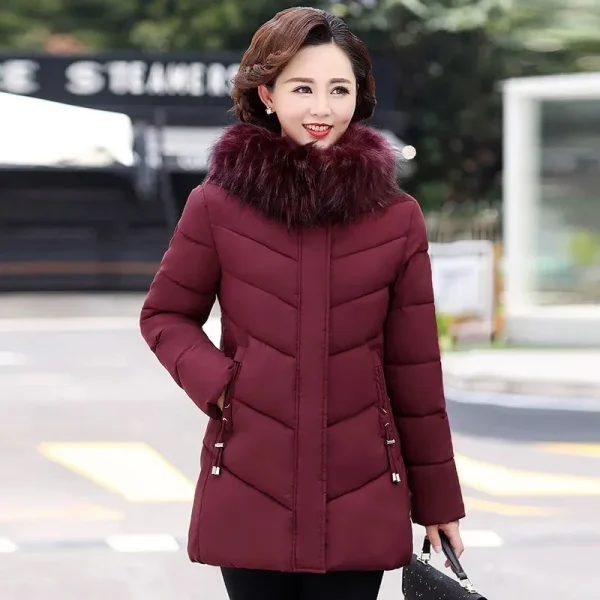 2023 Nuova Giacca Invernale Parka da Donna Cappotto Lungo Collo di Pelliccia Con Cappuccio Giubbotti Cappotto di Spessore Caldo di Cotone Imbottito Cappotto Puffer Parka 4