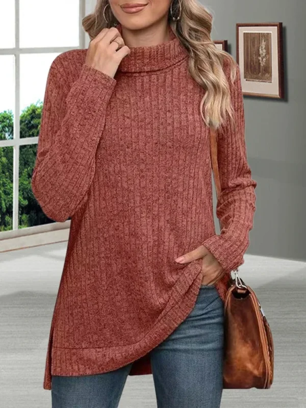 Maglioni da donna autunno caldo spesso resistente al freddo dolcevita lavorato a maglia allentato pullover da donna a righe morbide a maniche lunghe nuovi maglioni 5