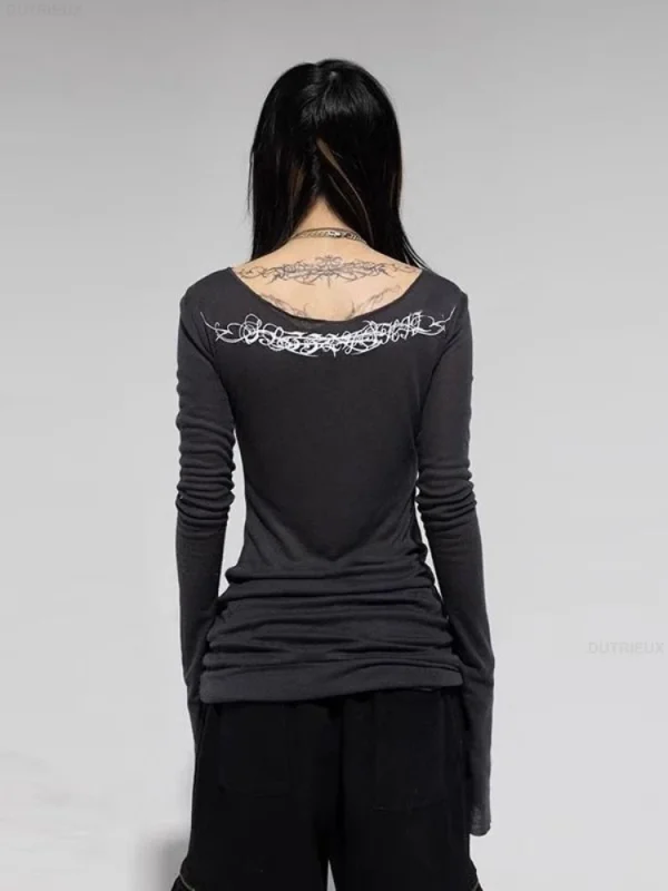2025 Y2k Estetica Bianco Crema Donne T-shirt Sexy Stampa Vintage Streetwear Grunge Magliette Harajuku Aderente Gotico Tees Femme 4