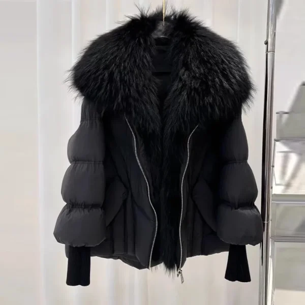 OFTBUY 2025 Nuovo Inverno Grande Vera Pelliccia di Procione Piumino da Donna di Grandi Dimensioni Piuma Imbottiture Parka Manica in Maglia Piumino d'anatra Bianca 4