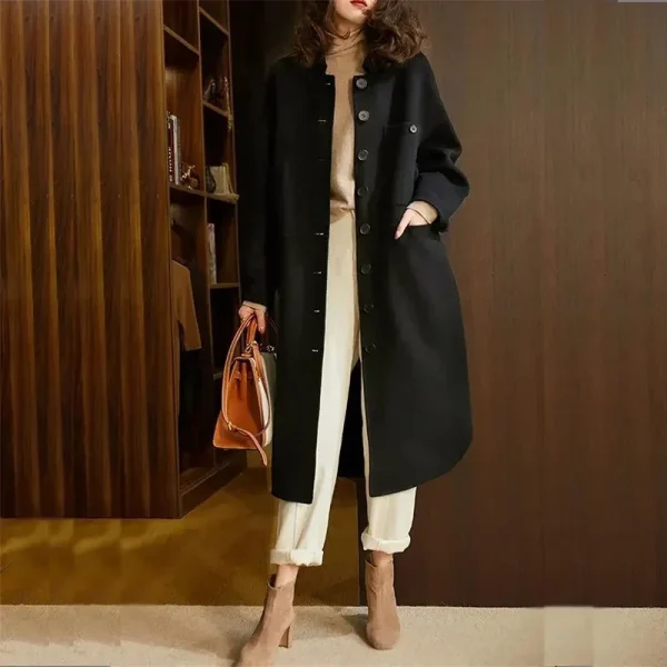 2024 Autunno/inverno nuova elegante giacca di lana ispessita camicia dimagrante cappotto di media lunghezza abbigliamento semplice da donna 2