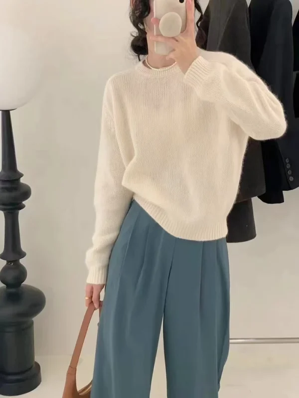 Maglione di cachemire di alta qualità ~ autunno maglione girocollo da donna pullover allentato maglione con fondo in maglia di lana lazy wind top 3