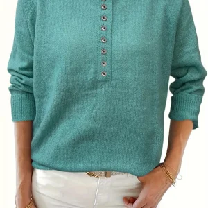 GarbGlor 2024 autunno e inverno maglione lavorato a maglia girocollo alla moda monopetto maglione Pullover tinta unita per le donne 1