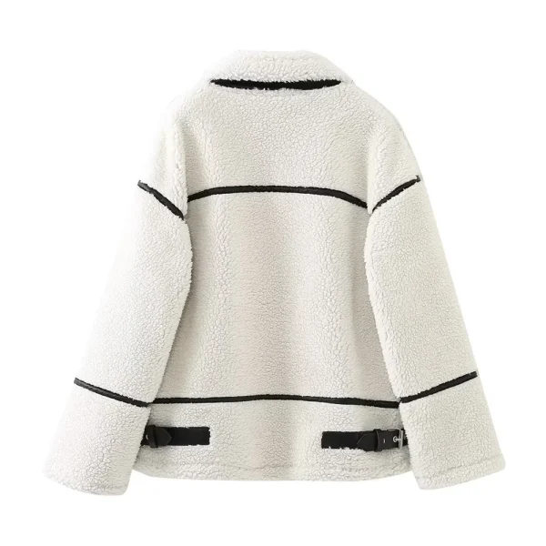 PB & ZA 2023 Autunno Nuove Donne di Usura Stile Europeo e Americano Casual Pelliccia di Un Pezzo di Lana di Agnello di Colore di Contrasto Peluche Giacca Calda C 3
