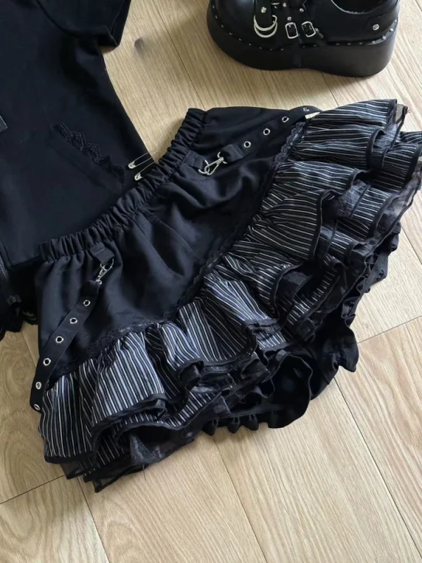 Harajuku Ragazze Strisce Punk Grunge Gonne Donna Y2k Estetica A Vita Alta Torta Mini Streetwear Pizzo Vintage Kawaii Mini Jupe 1