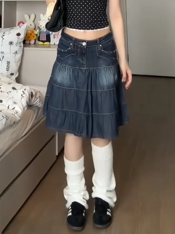 Donne di estate Giapponese Y2k 2000s Estetica A-line Midi Gonna di jeans Moda coreana Gonna di jeans Goblin Core Harajuku E-girl Grunge 2