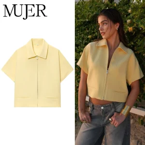 MUJER 2025 Giacca corta da donna con cerniera Varsity Giacche da donna Manica corta Cappotti da donna Capispalla casual Giacche da donna per le vacanze 1