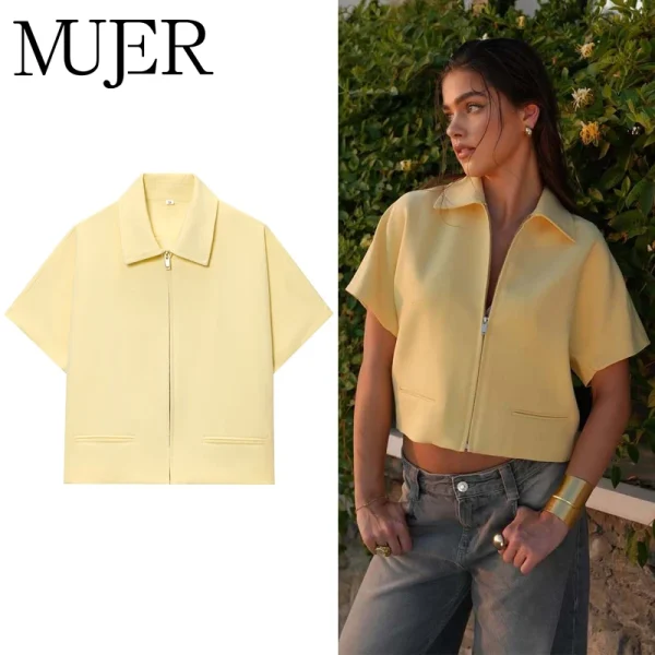 MUJER 2025 Giacca corta da donna con cerniera Varsity Giacche da donna Manica corta Cappotti da donna Capispalla casual Giacche da donna per le vacanze 1