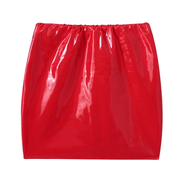 Minigonna in pelle verniciata lucida per donna Tinta unita Cintura elastica Gonna a tubino Costume da festival musicale Abbigliamento quotidiano Clubwear 4