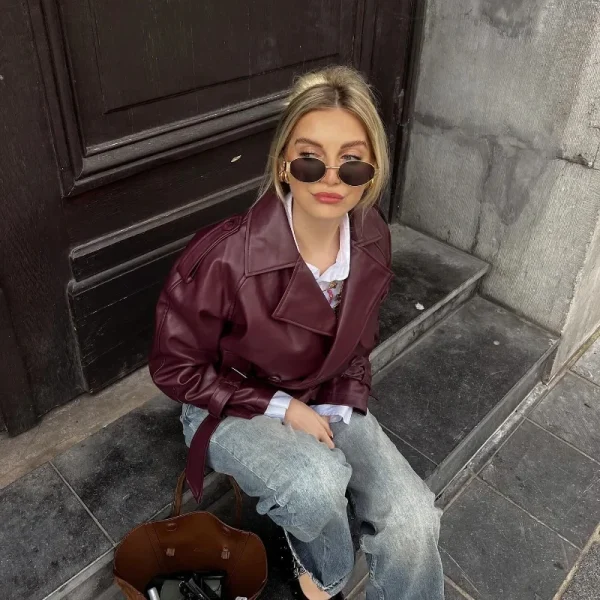 MUJER Giubbotti bomber in ecopelle da donna Giacca corta moda Donna Streetwear Capispalla Giacca a maniche lunghe Cappotti da donna 6