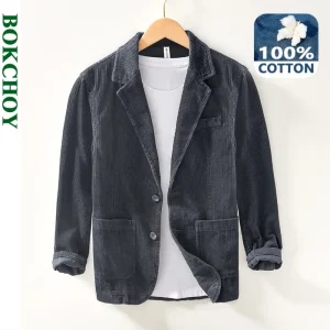 Autunno Nuovo Casual 100% Cotone Velluto a Coste Safari Abiti per Gli Uomini Abbigliamento Tinta Unita Blazer Uomini Giubbotti Oversize BL1009 1